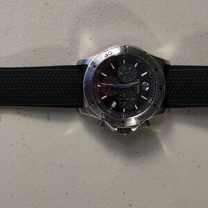 RARE MEN'S MOVADO 800 SERIES BLACK/BLUE 200M CHRONOGRAPH 2600102 <EUC>